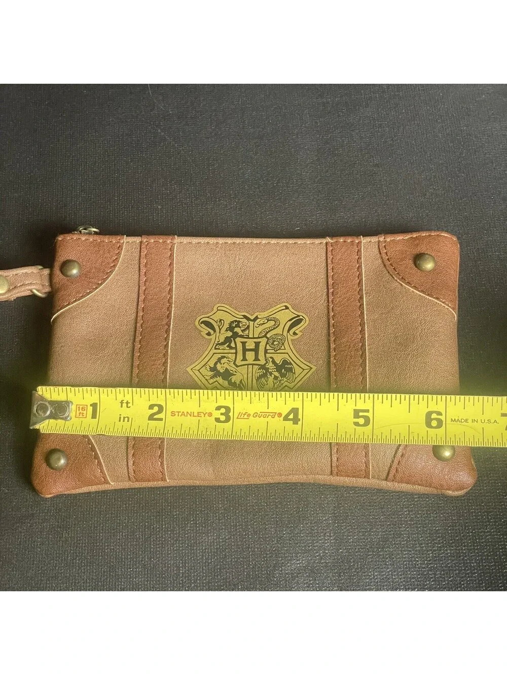 Harry Potter Wristlet Wallet Brown Cosmetic Coin Bag w Strap Ex. Condition Small